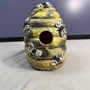 Decorative Beehive Resin Birdhouse with 3D Bees – 8.25"